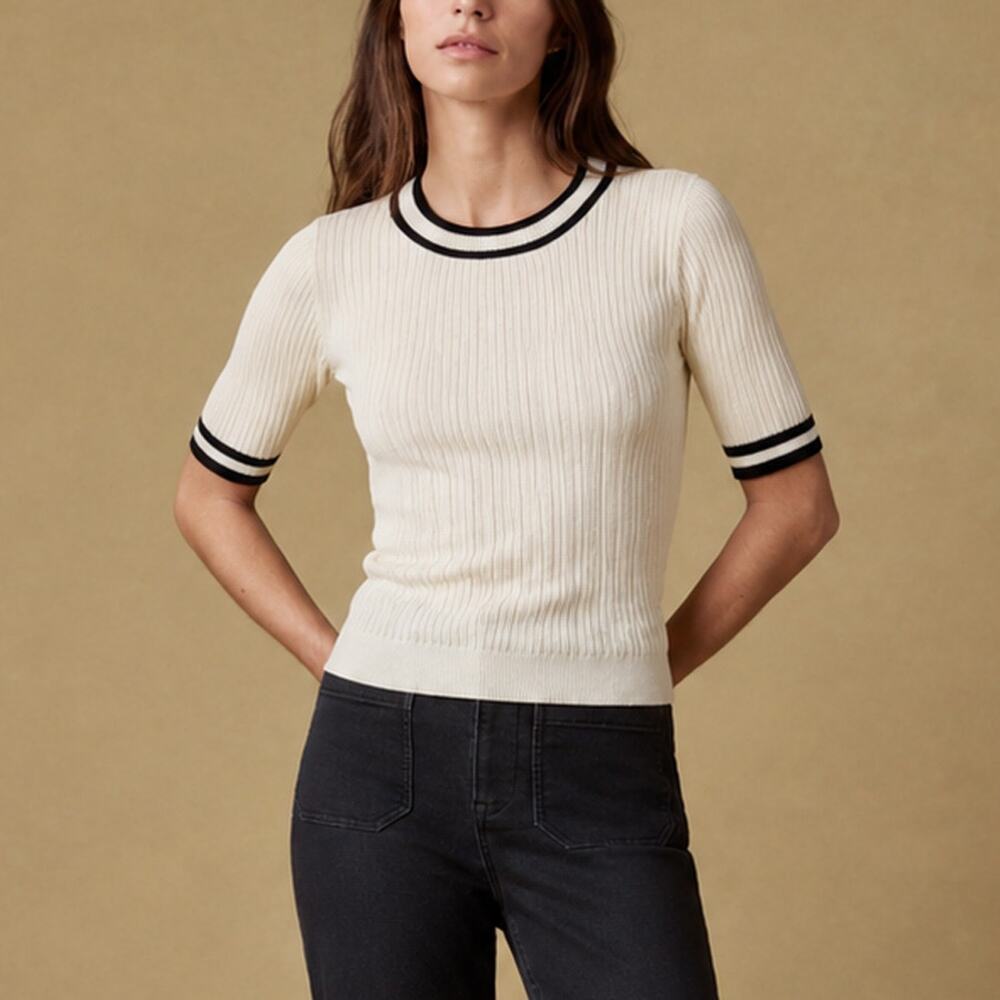 Faherty Cotton Cashmere Ribbed Knit Sweater Top in Off White Size L